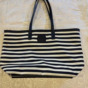 Tory Burch Navy and White Striped Tote